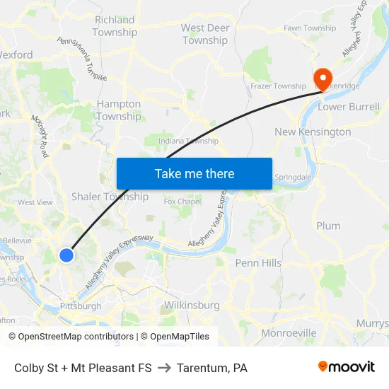 Colby St + Mt Pleasant FS to Tarentum, PA map