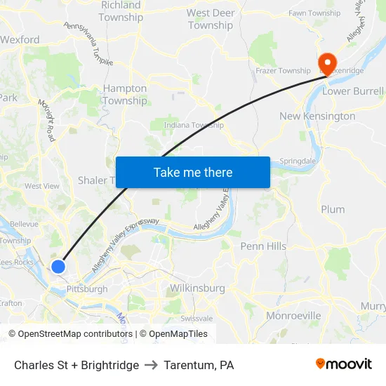 Charles St + Brightridge to Tarentum, PA map