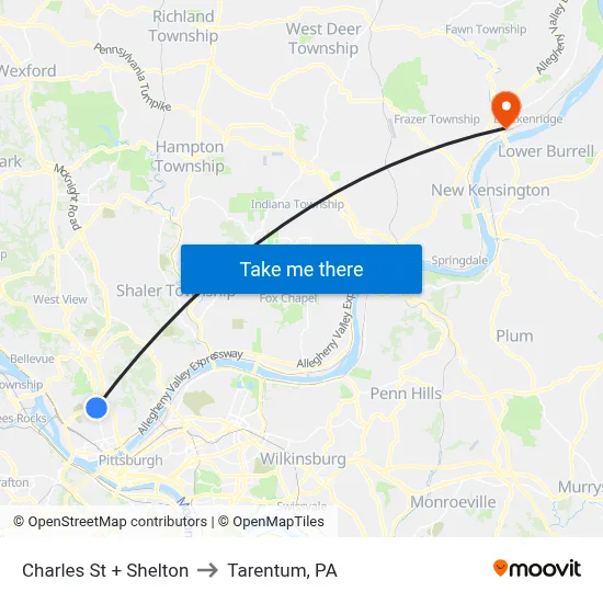 Charles St + Shelton to Tarentum, PA map