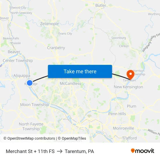 Merchant St + 11th FS to Tarentum, PA map