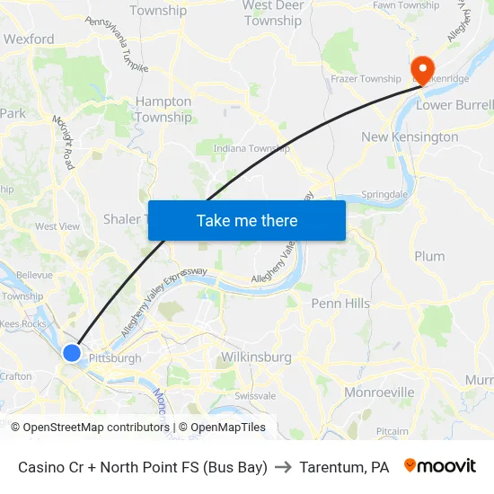 Casino Cr + North Point FS (Bus Bay) to Tarentum, PA map