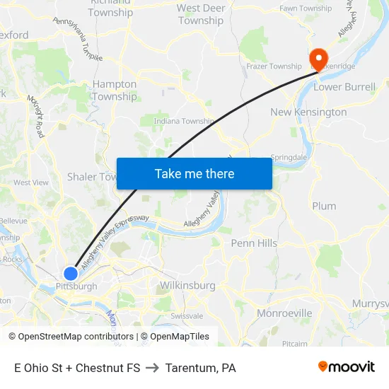 E Ohio St + Chestnut FS to Tarentum, PA map
