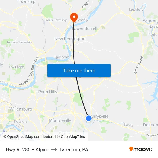 Hwy Rt 286 + Alpine to Tarentum, PA map