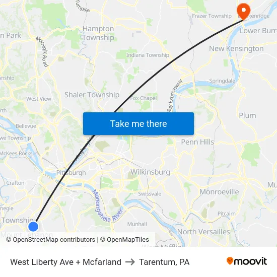 West Liberty Ave + Mcfarland to Tarentum, PA map