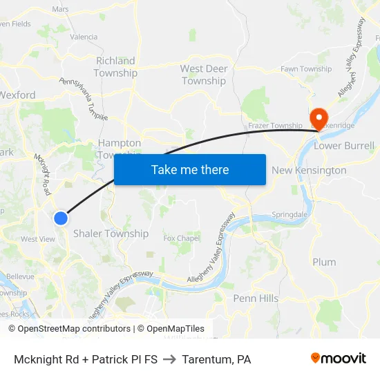 Mcknight Rd + Patrick Pl FS to Tarentum, PA map