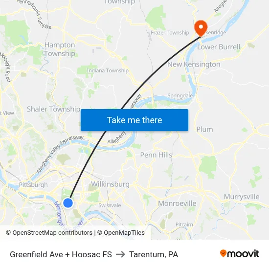 Greenfield Ave + Hoosac FS to Tarentum, PA map