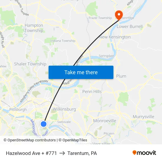 Hazelwood Ave + #771 to Tarentum, PA map