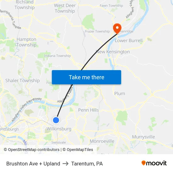 Brushton Ave + Upland to Tarentum, PA map