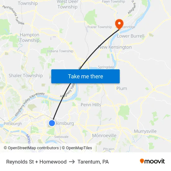 Reynolds St + Homewood to Tarentum, PA map