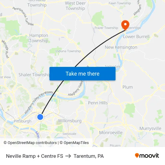 Neville Ramp + Centre FS to Tarentum, PA map