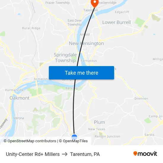 Unity-Center Rd+ Millers to Tarentum, PA map