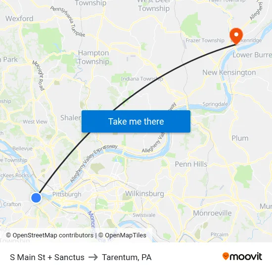 S Main St + Sanctus to Tarentum, PA map