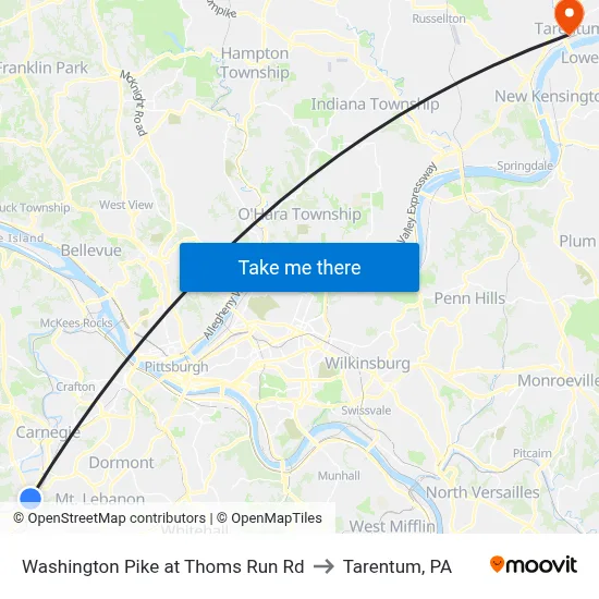 Washington Pike at Thoms Run Rd to Tarentum, PA map