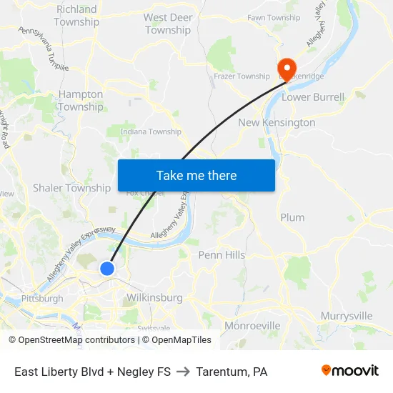 East Liberty Blvd + Negley FS to Tarentum, PA map