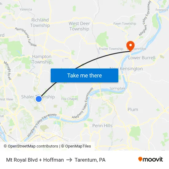 Mt Royal Blvd + Hoffman to Tarentum, PA map