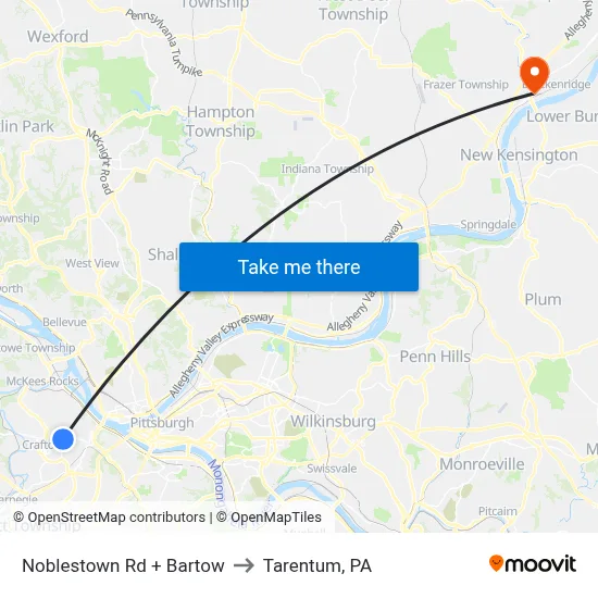 Noblestown Rd + Bartow to Tarentum, PA map