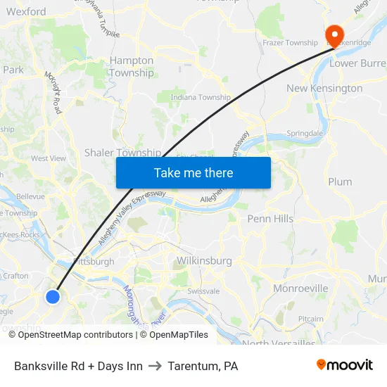 Banksville Rd + Days Inn to Tarentum, PA map