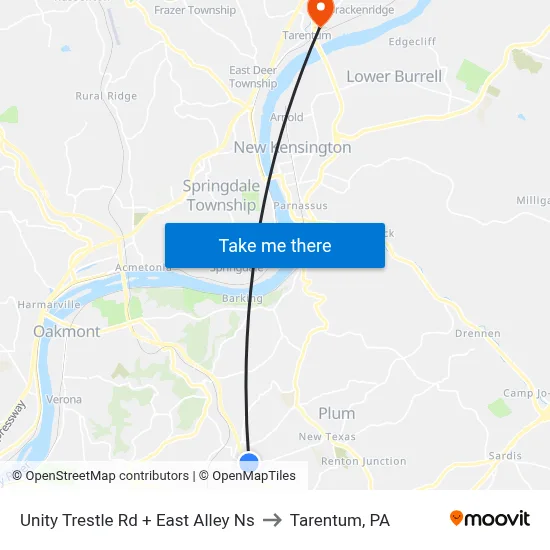 Unity Trestle Rd + East Alley Ns to Tarentum, PA map