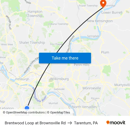 Brentwood Loop at Brownsville Rd to Tarentum, PA map