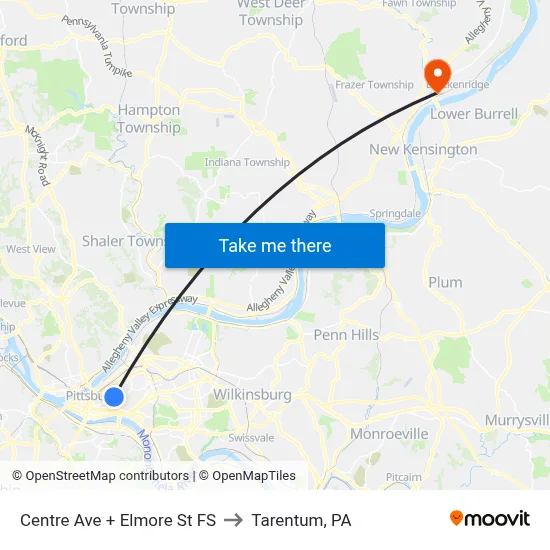 Centre Ave + Elmore St FS to Tarentum, PA map