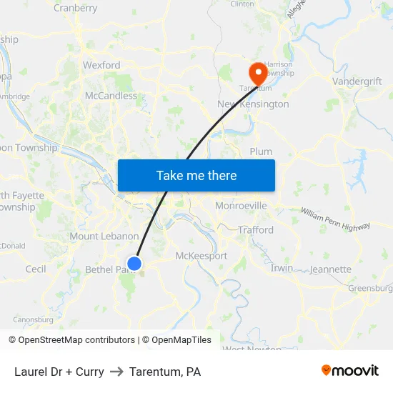 Laurel Dr + Curry to Tarentum, PA map
