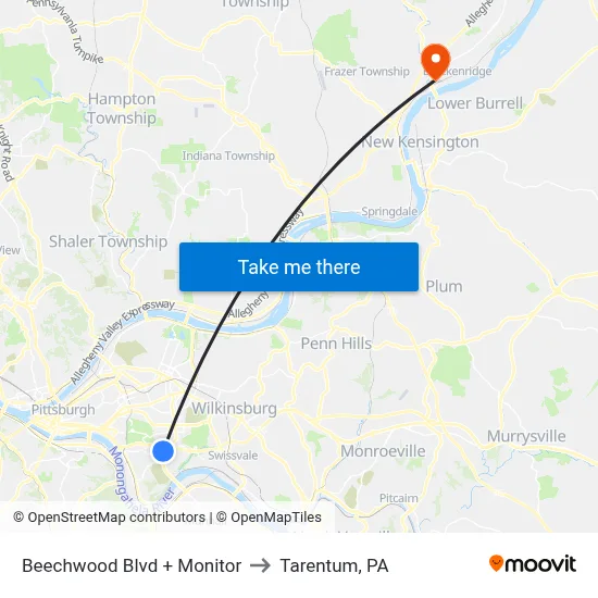 Beechwood Blvd + Monitor to Tarentum, PA map