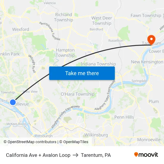 California Ave + Avalon Loop to Tarentum, PA map