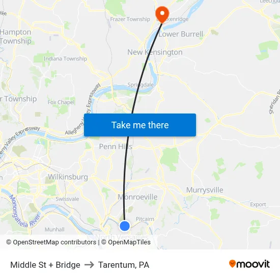 Middle St + Bridge to Tarentum, PA map