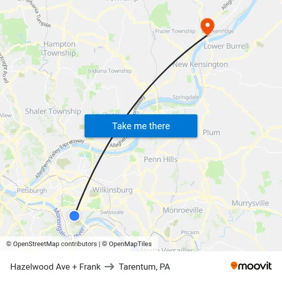 Hazelwood Ave + Frank to Tarentum, PA map