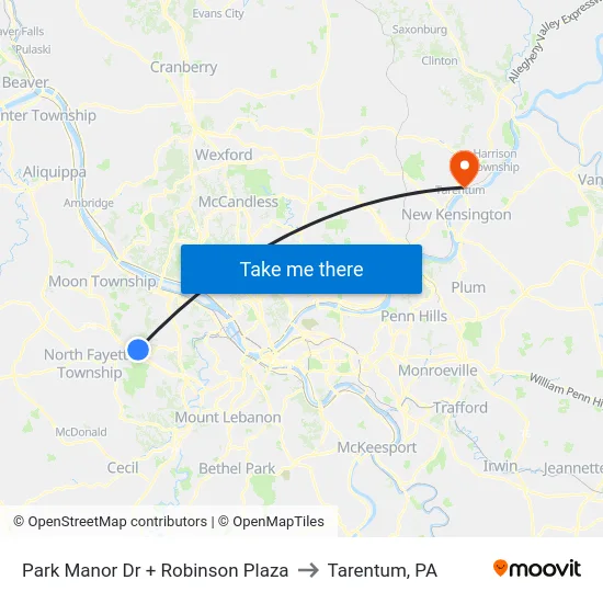Park Manor Dr + Robinson Plaza to Tarentum, PA map