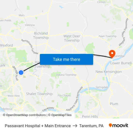 Passavant Hospital + Main Entrance to Tarentum, PA map