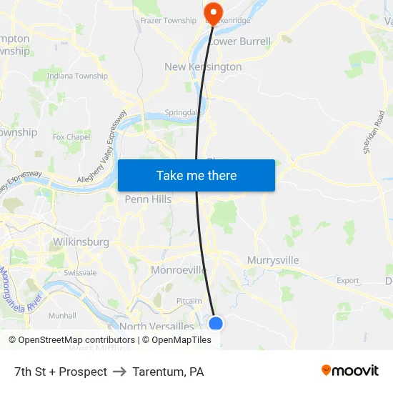 7th St + Prospect to Tarentum, PA map