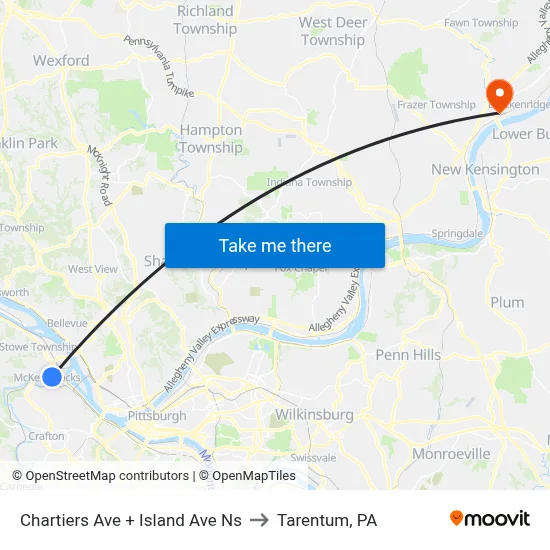 Chartiers Ave + Island Ave Ns to Tarentum, PA map