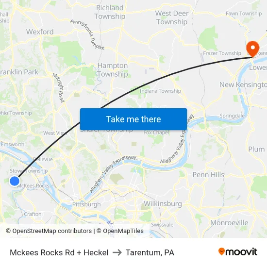 Mckees Rocks Rd + Heckel to Tarentum, PA map