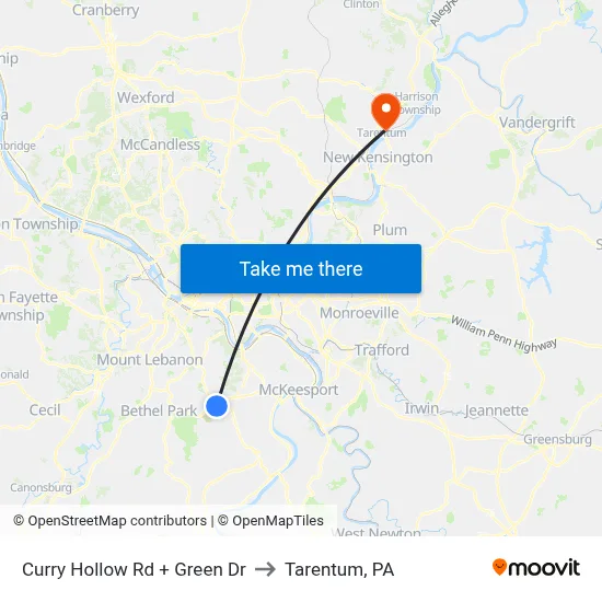 Curry Hollow Rd + Green Dr to Tarentum, PA map