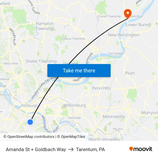 Amanda St + Goldbach Way to Tarentum, PA map