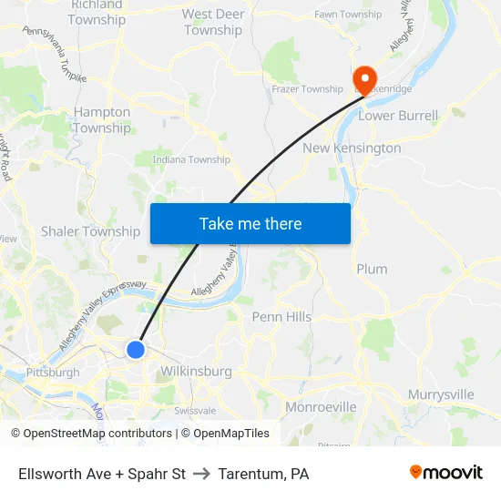 Ellsworth Ave + Spahr St to Tarentum, PA map