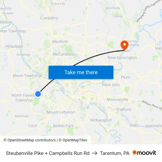 Steubenville Pike + Campbells Run Rd to Tarentum, PA map
