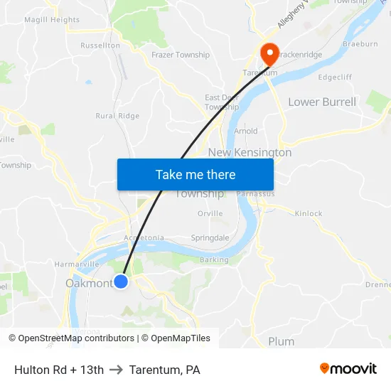 Hulton Rd + 13th to Tarentum, PA map