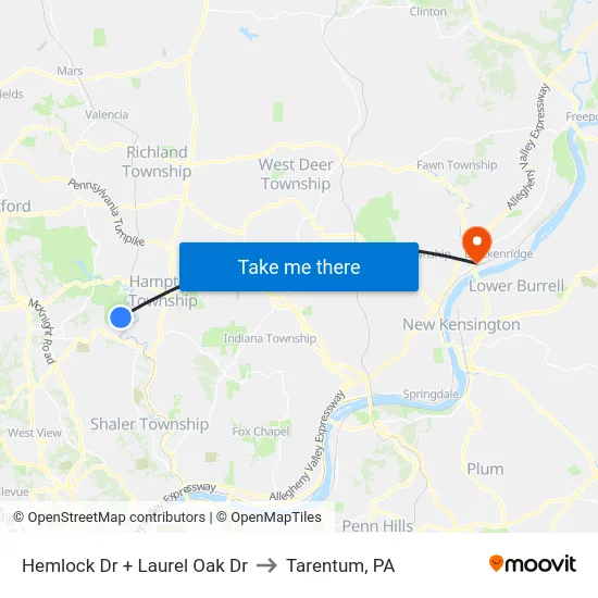 Hemlock Dr + Laurel Oak Dr to Tarentum, PA map