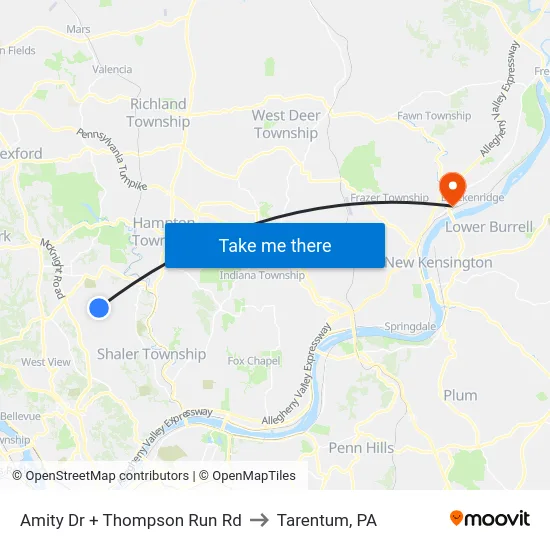 Amity Dr + Thompson Run Rd to Tarentum, PA map