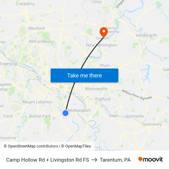 Camp Hollow Rd + Livingston Rd FS to Tarentum, PA map