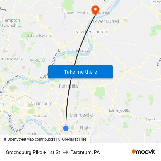 Greensburg Pike + 1st St to Tarentum, PA map