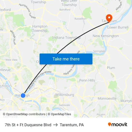 7th St + Ft Duquesne Blvd to Tarentum, PA map