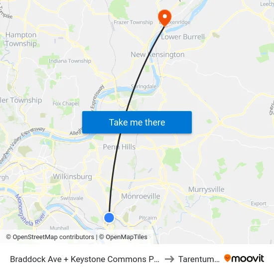 Braddock Ave + Keystone Commons Portal 9 FS to Tarentum, PA map