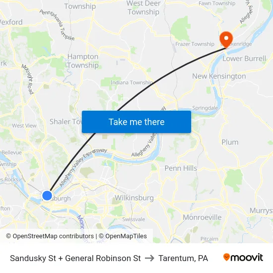 Sandusky St + General Robinson St to Tarentum, PA map