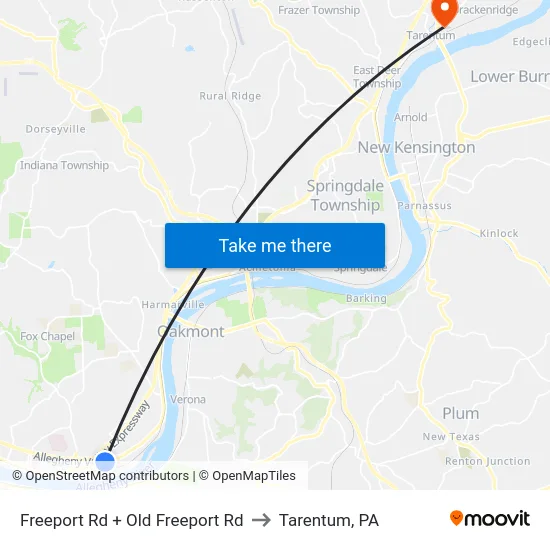 Freeport Rd + Old Freeport Rd to Tarentum, PA map
