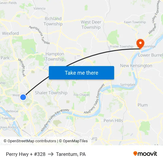 Perry Hwy + #328 to Tarentum, PA map