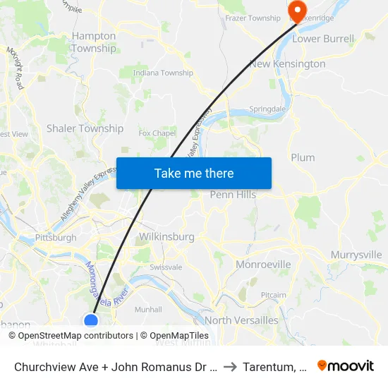Churchview Ave + John Romanus Dr FS to Tarentum, PA map