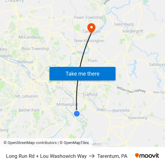 Long Run Rd + Lou Washowich Way to Tarentum, PA map